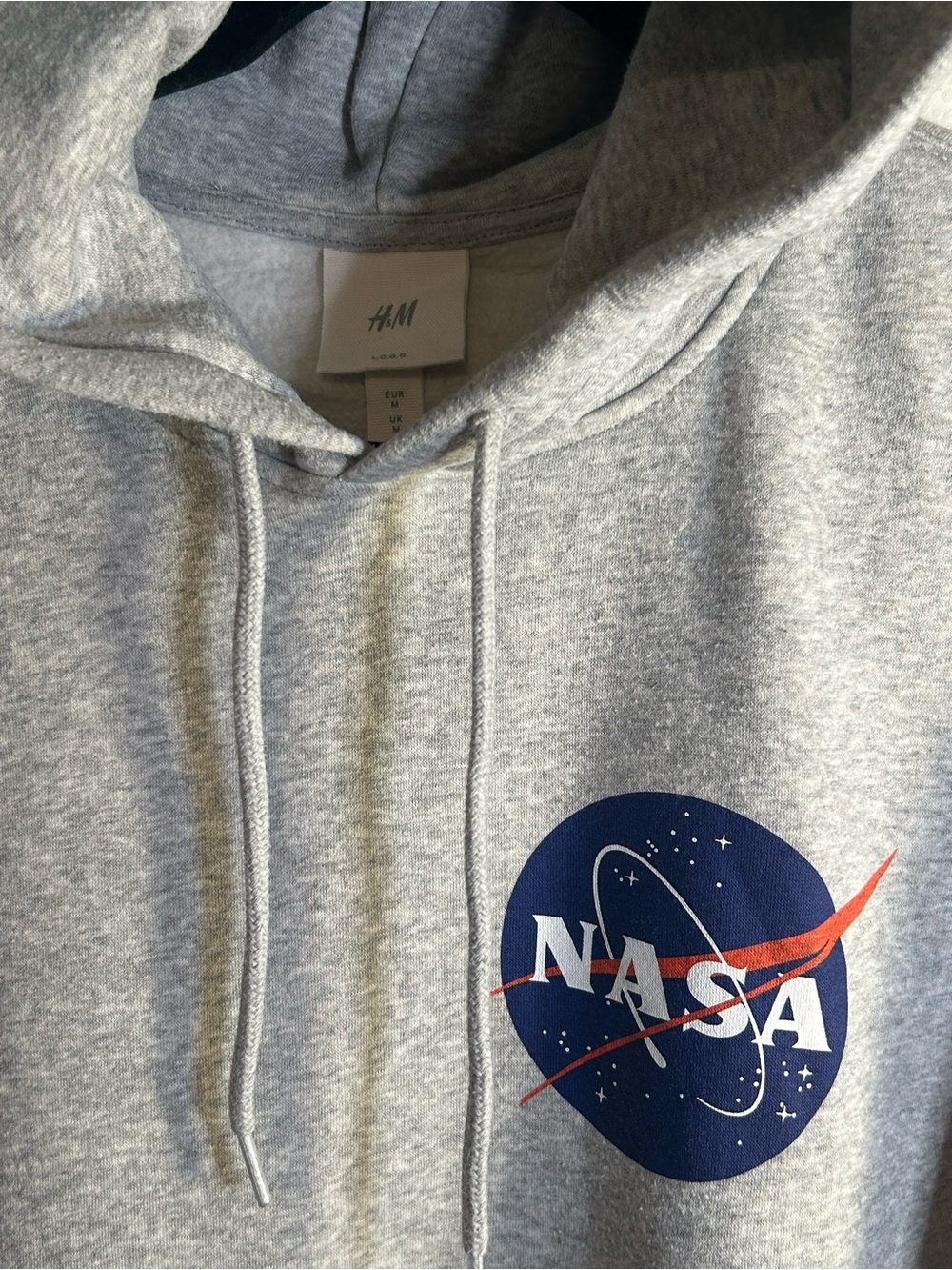 H&M NASA Graphic Hoodie Mens Medium Heather Gray Large Back Print Pullover